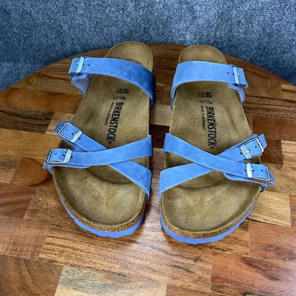 Birkenstock Shoes - Birkenstock Franca Sandals Womens 9 Blue Oiled Leather Buckle Slide EU 40